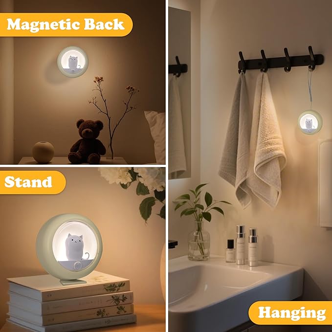 Attivolife Cat Motion Sensor Light, Rechargeable Motion Activated Night Light LED Warm White, Adjustable Brightness, Portable for Kids Adults Bathroom Bedroom Hallway Stair-Yellow