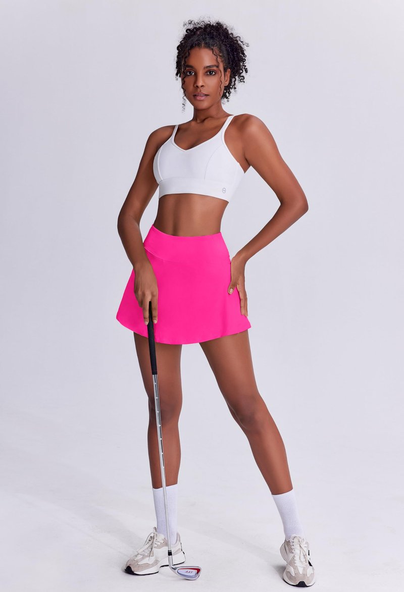 PINSPARK Tennis Skirts for Women Golf Skirt with Pockets High Waisted Running Casual Athletic Skorts Built-in Shorts,Hot Pink X-Large
