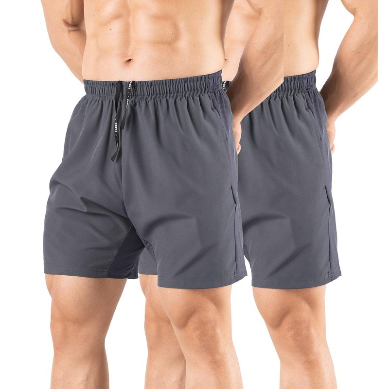 Gaglg Men's 5" Running Shorts 2 Pack Quick Dry Athletic Workout Gym Shorts with Zipper Pockets Dark Grey/Dark Grey,Medium