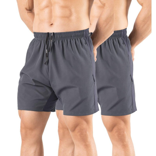 Gaglg Men's 5" Running Shorts 2 Pack Quick Dry Athletic Workout Gym Shorts with Zipper Pockets Dark Grey/Dark Grey,Medium