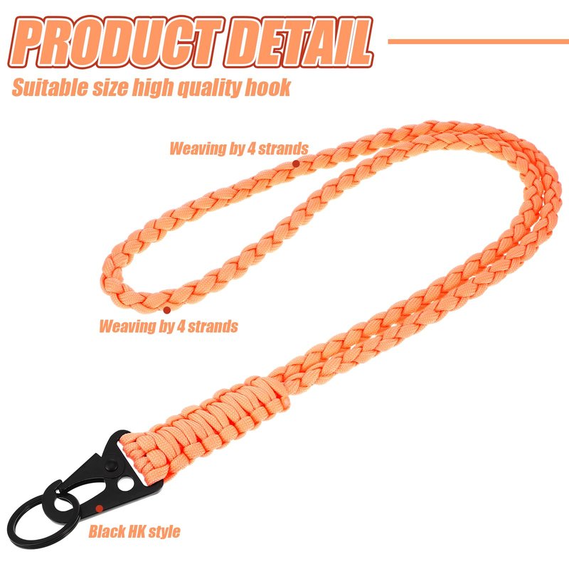 Frienda 2 Set Heavy Duty Paracord Lanyard Keychain Braided 550 Paracord Keychains Necklace with Metal Clip Outdoor Survival Neck Lanyard for Keys ID Card Camera, Camping Traveling(Attractive Orange)