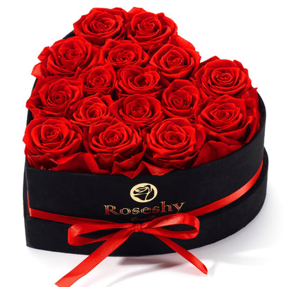 Valentines Day Flowers Roses Gifts for Her,16pcs Red Forever Preserved Roses in Heart Shape Gift Box,Valentines Day Delivery Prime Gifts-Roses Gifts for Women,Mom.