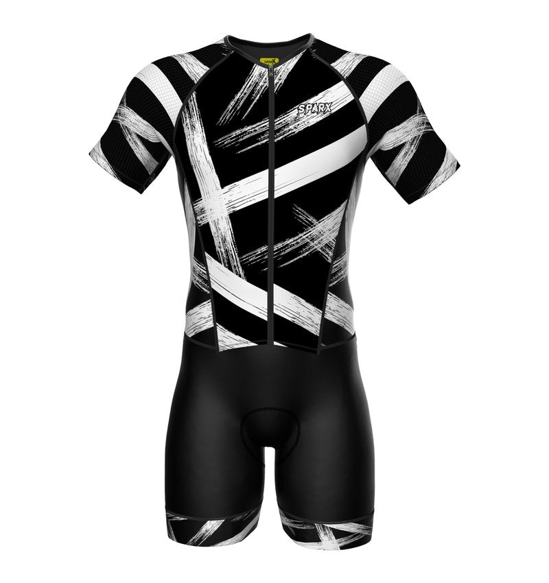 Sparx Mens Elite Aerosuit Triathlon Suit Mens Short Sleeve Tri Suit Skinsuit (Brushes, Medium)