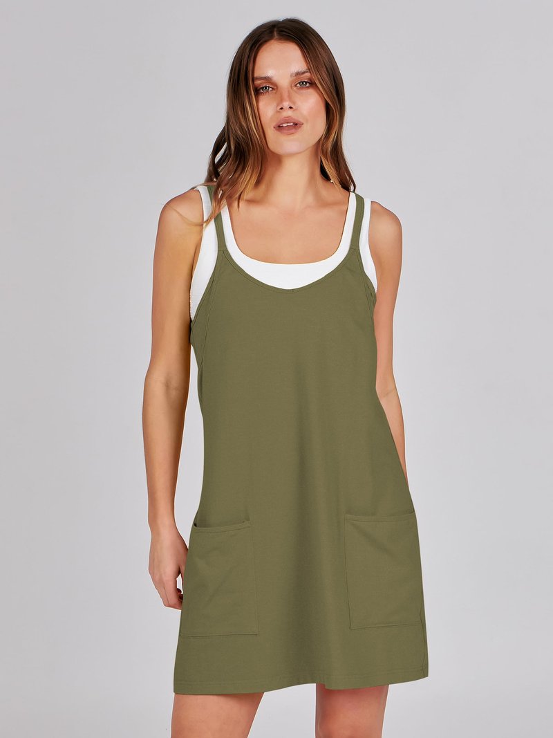 ANRABESS Women Athletic Dress Summer Tennis Workout Active Sports Mini Romper Dress Built in Shorts Travel Vacation Clothes Army Green X-Large