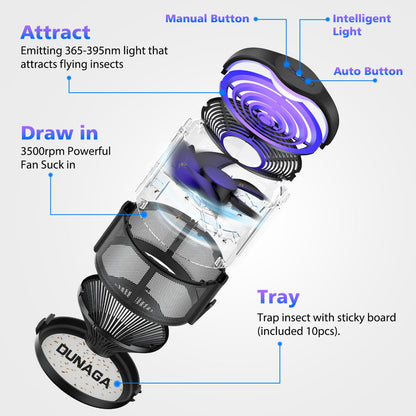 Fly Traps Indoor,Gnat Traps,Fruit Fly Trap,Bug Zapper Indoor, Automatic Mosquito Traps for Home with 10 Sticky Glue Boards,Auto Black