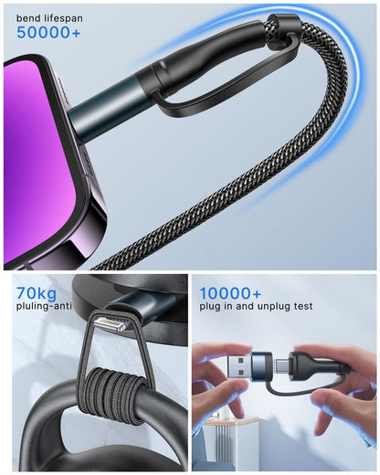 4 in 1 Charging Cable, USB C Lightning Adapter USB C to USB C 60W PD [Fast Charging & Data Sync] 4 in 1 Multi Charger for iPhone 16 15 14 13 12,MacBook Pro 2023 iPad mini 6/Pro,Samsung Galaxy S22 S21