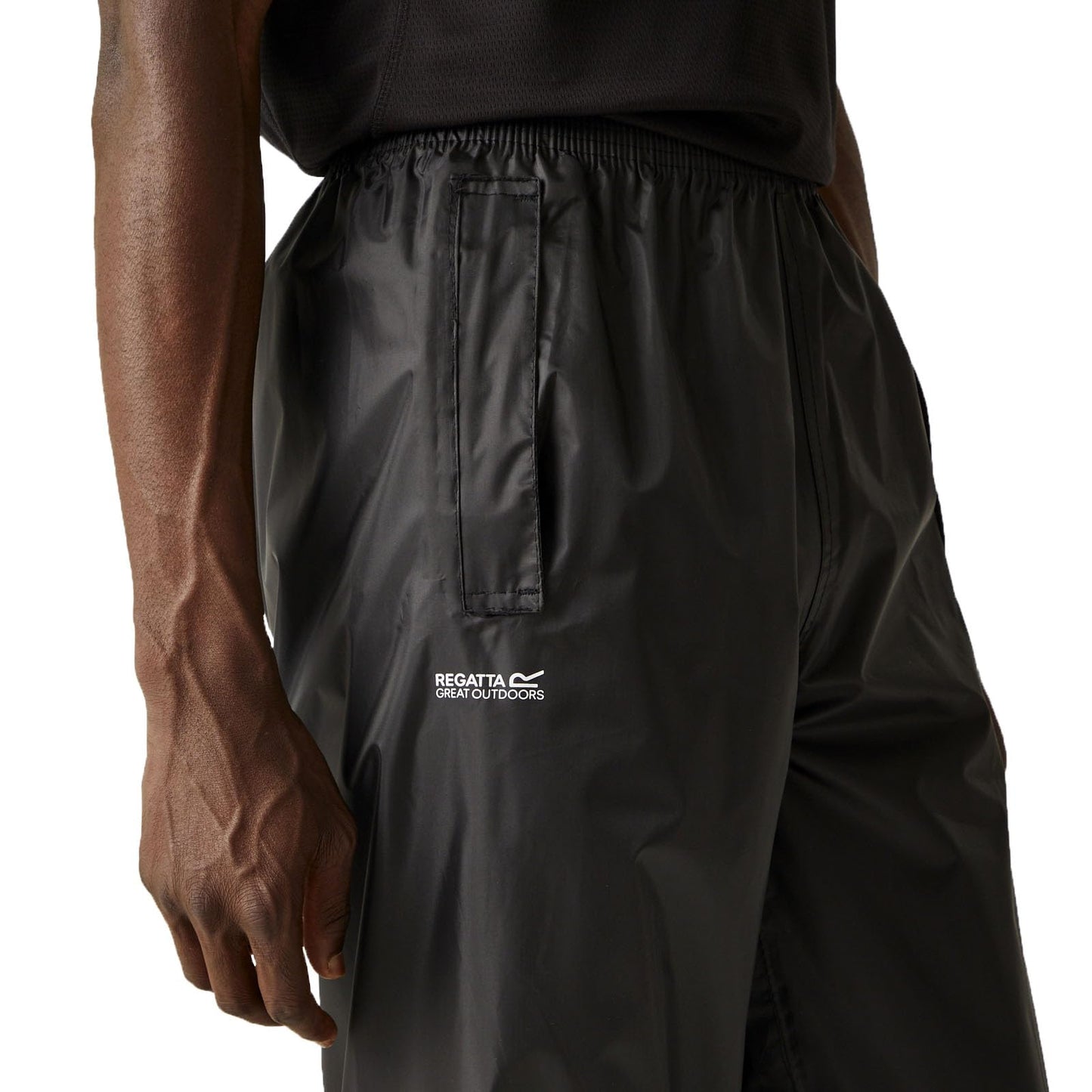 Regatta Pack-it Waterproof Overtrousers Men, for Hiking, Cycling, Walking, Motorbike - Outdoor Lightweight Men's Outdoor Rainproof Bottoms, with Elastic Waist - Water Repellent & Breathable Black