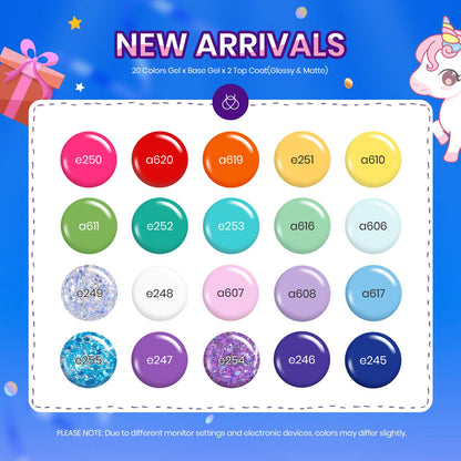 Beetles Halloween Gel Nail Polish Set, 24 Pcs Purple Blue Hot Red Gel Nail Polish Green Glitter Gel Polish Unicorn Collection Soak off UV with Glossy & Matte Top Base Gift for Women