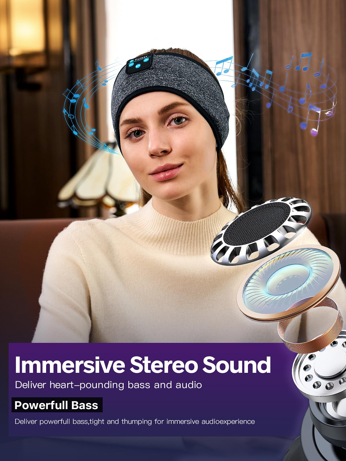 Fulext Sleep Headphones Bluetooth Headband,Sleeping Headphones Sports Headband, Long Time Play Sleeping Headsets with Built in Speakers Perfect for Workout,Running,Yoga
