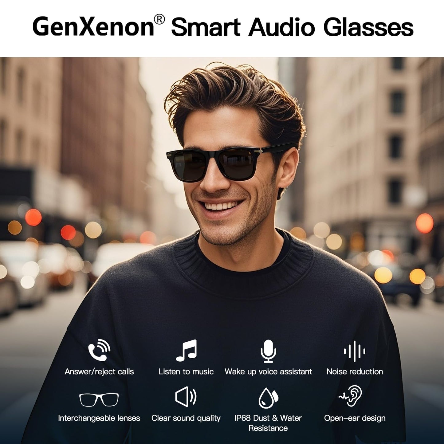 Bluetooth Audio Smart Glasses, Blue Light Glasses for Women Men, Remote Shooting, Open Ear Sound Mic & Speakers, Magnetic Charging, Color-Changing Polarized Sunglasses Lenses, Voice Assistant（GS06S)