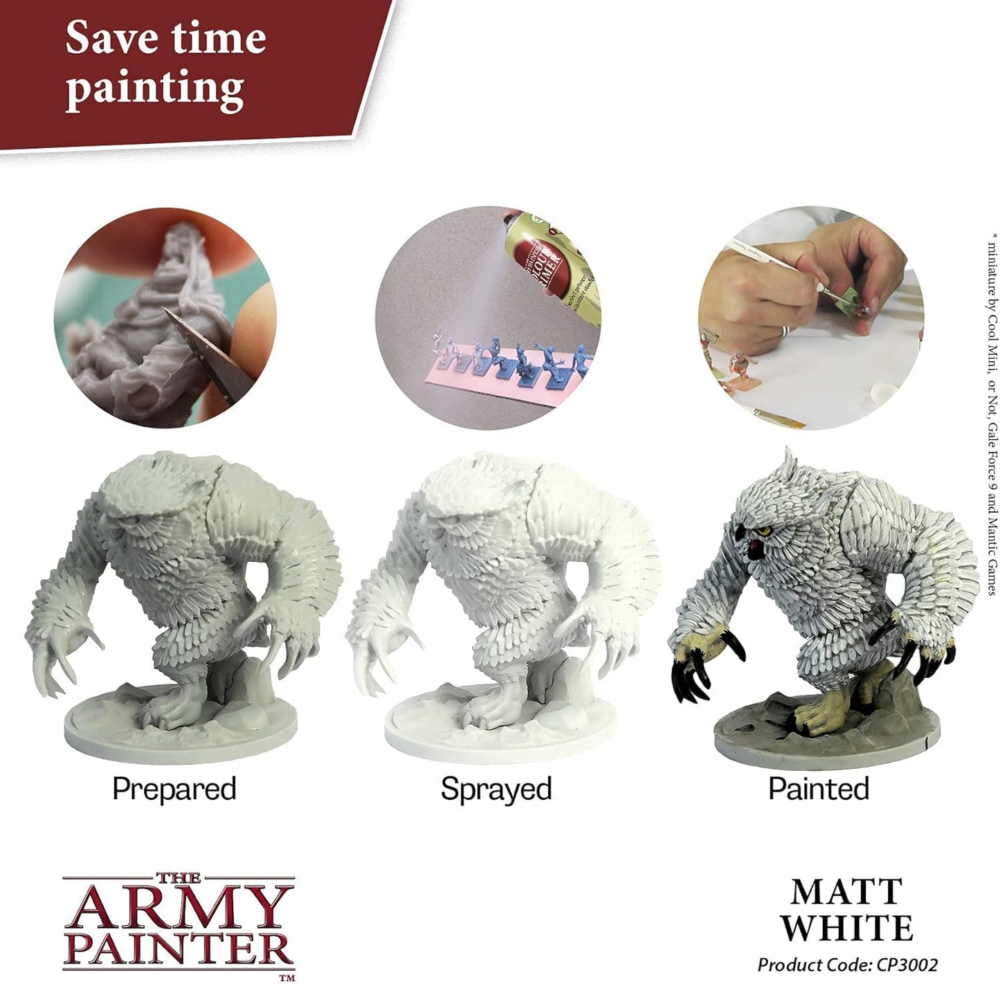 The Army Painter, Matt White Colour Primer, Acrylic Spray paint Matte White 400 ml, Miniature Painting Primer for Wargames, DnD & Warhammer