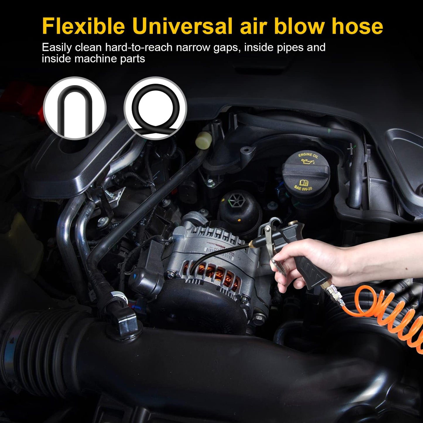 Brass Industrial Air Blower with Adjustable Nozzle, Universal Blow Hose & Steel Extensions - Air Compressor Dusting Tool