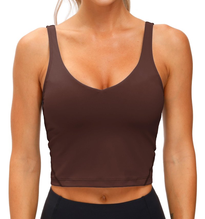 Women’s Longline Sports Bra Wirefree Padded Medium Support Yoga Bras Gym Running Workout Tank Tops Red Brown