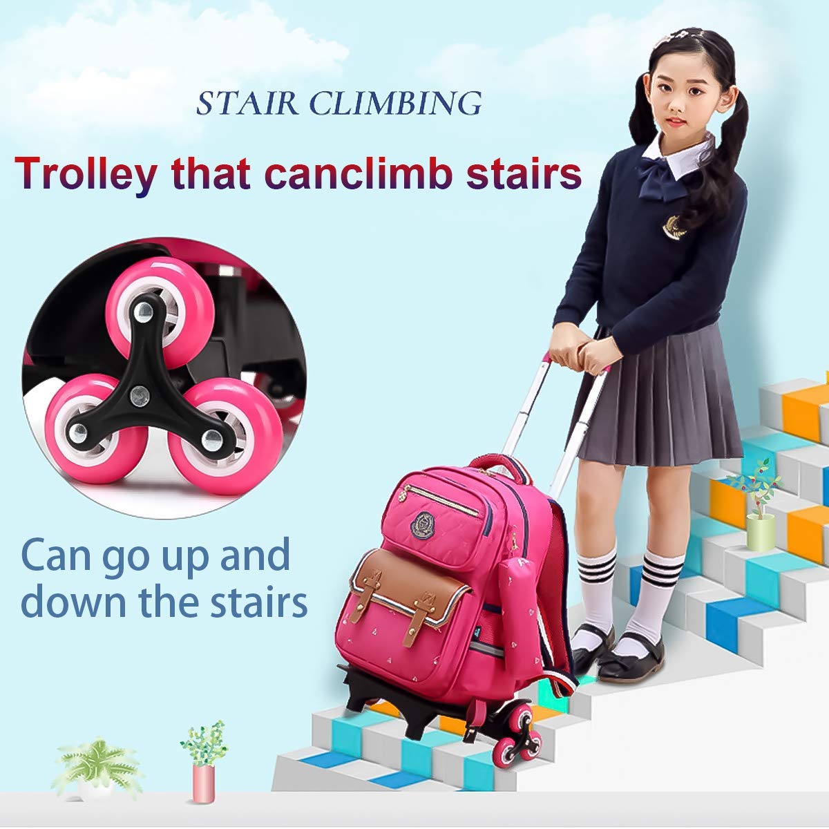 Backpack Trolley - Wheeled Trolley Hand Aluminium Alloy Folding Trolley Cart for Backpack (Pink, 2 Wheels)