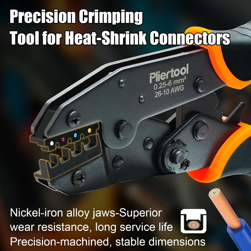 Pliertool Crimping Tool for Heat Shrink Connectors-AWG 26-10, Ratcheting Wire Terminal Crimper Crimping Pliers Available for Insulated Nylon Connectors and Wire Terminal