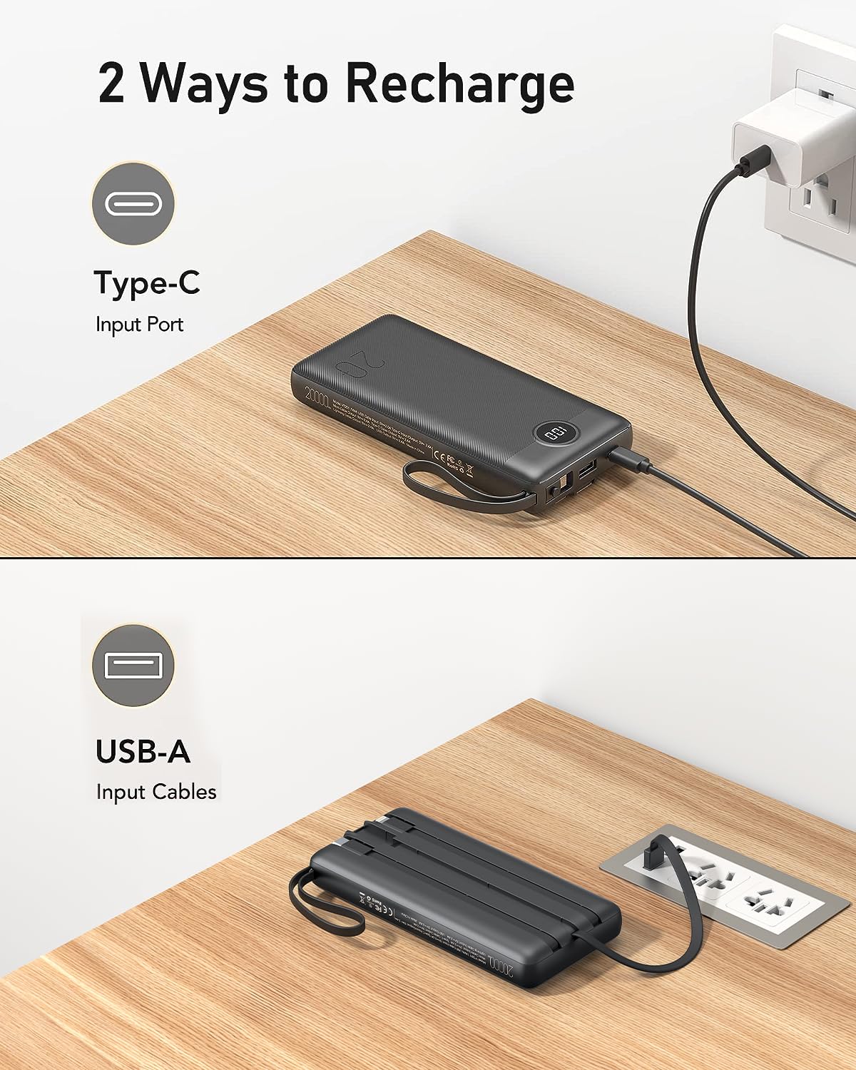 VEEKTOMX Portable Charger Built-in Cables,10000mAh Power Bank for iPhone,Fast Charge USB C Battery Pack Travel Essentials Powerbank Compatible with iPhone 17/16/15/14, Samsung S25/24, Android, etc