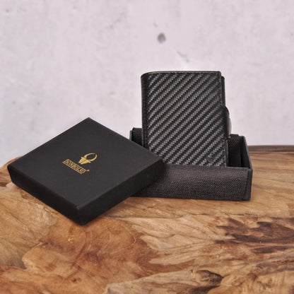 DONBOLSO Wallet NextGen I Modern Slim Wallet with Coin Pocket I Trifold Purse with RFID Protection I up to 11 Cards I Genuine Leather Credit Card Holder for Men and Women I Carbon Fibre
