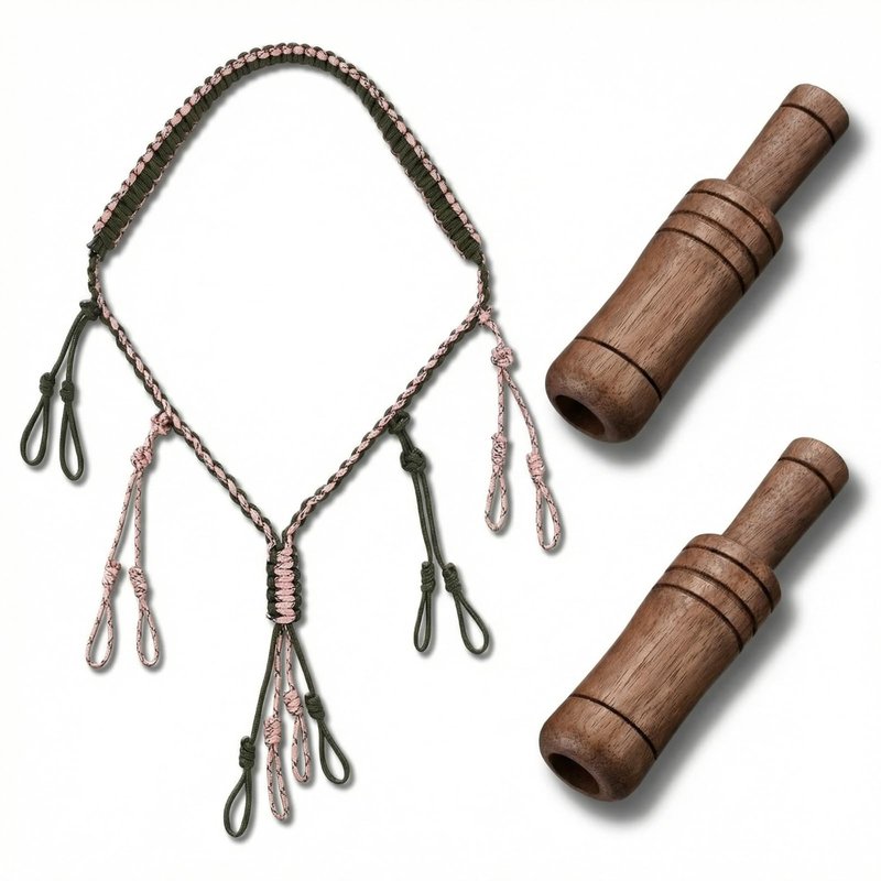 Teyva Daily 3 Pack Mallard Duck Call Lanyard Set for Hunting 2 Pcs Wooden Duck Hunting Whistles (12cm/4.72in) with 1 Pcs 12 Loop Paracord Lanyard Realistic Waterfowl Game Call for Pheasant Goose