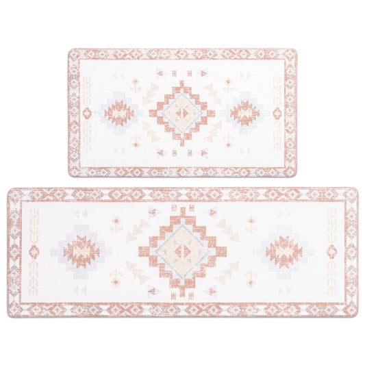 FRESHMINT Anti Fatigue Kitchen Mats for Floor 2 Piece Set, Waterproof & Non-Skid Boho Kitchen Rugs, Cushioned Kitchen Mat for Standing Washable Comfort Desk Kitchen Runners, 17x30+17x47
