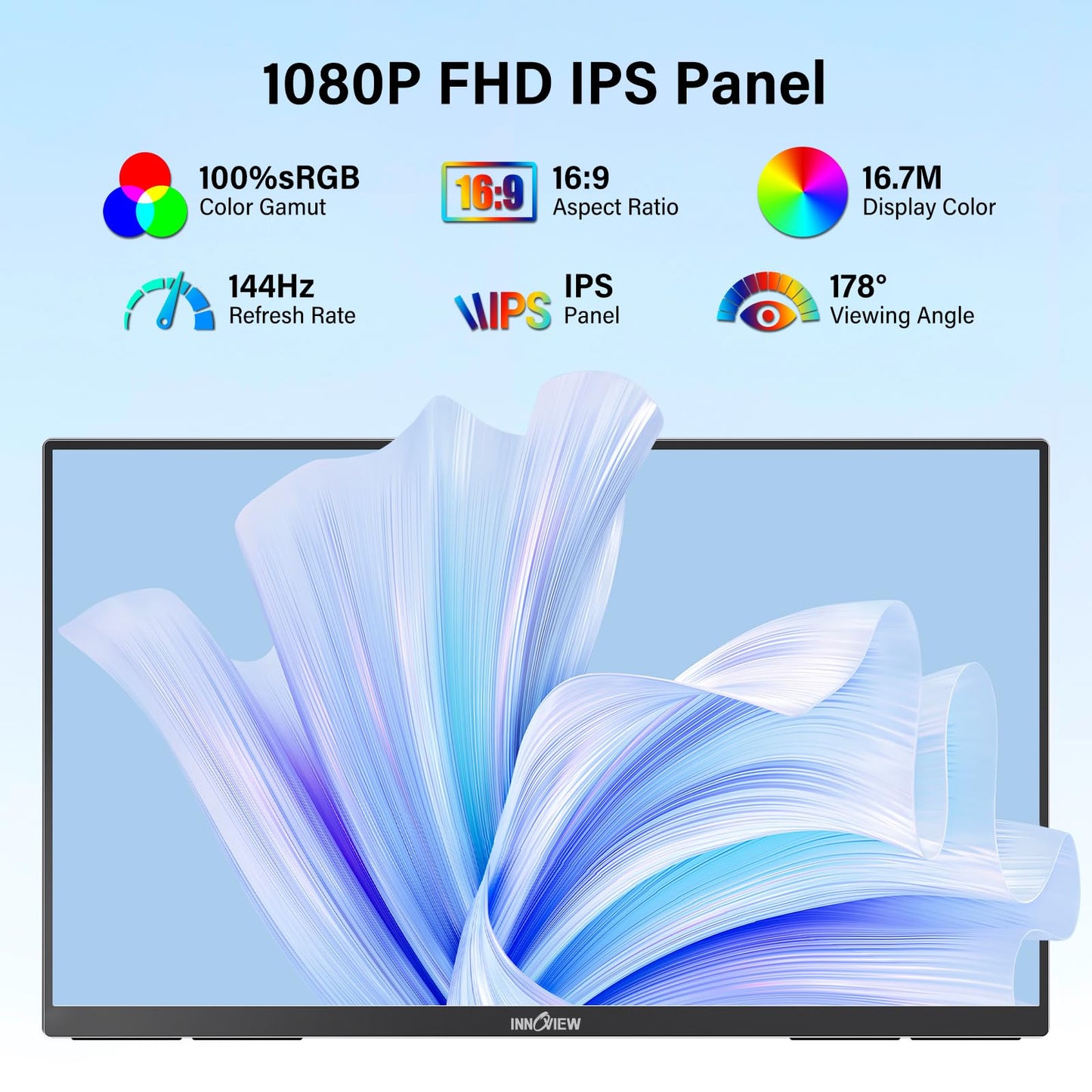 InnoView 23.8" Large Portable Monitor, FHD 144HZ 100% SRGB IPS USB-C HDMI Work Home Gaming Second Monitor 1080P W/180°Adjustable Stand for Laptop, MacBook, Phones