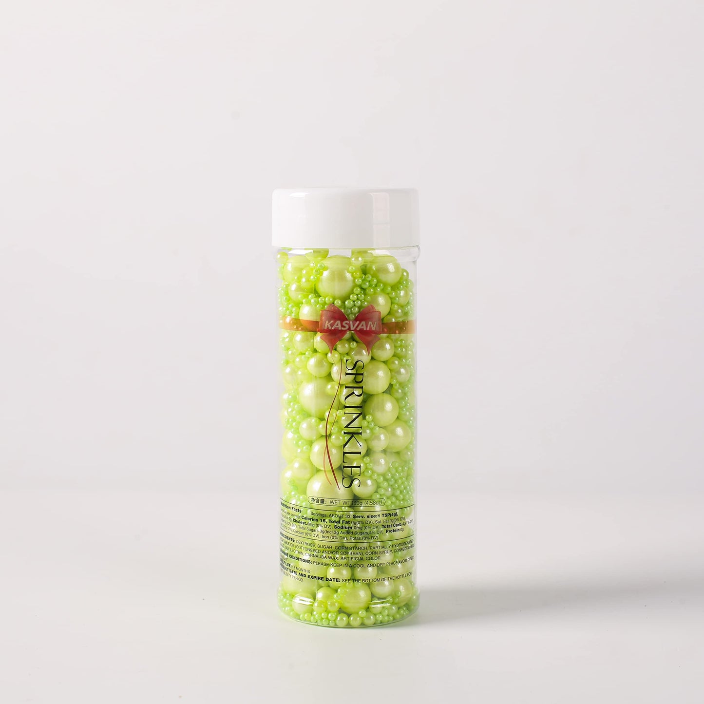 Kasvan Halloween Green Pearl Sugar Sprinkles - Edible Candy Pearls 130g/4.58 Oz, Mix Size, Baking Cake Decorations, Ice Cream Toppings and Cookie Decorating, Wedding Party Chirstmas Supplies