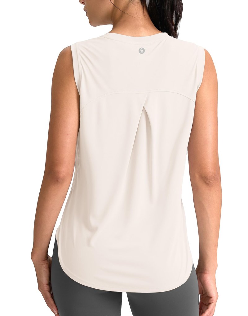 SANTINY Women's Sleeveless Workout Tops Breathable Lightweight Active Tennis Yoga Shirts Athletic Running Tank Tops for Women (Cream_XL)