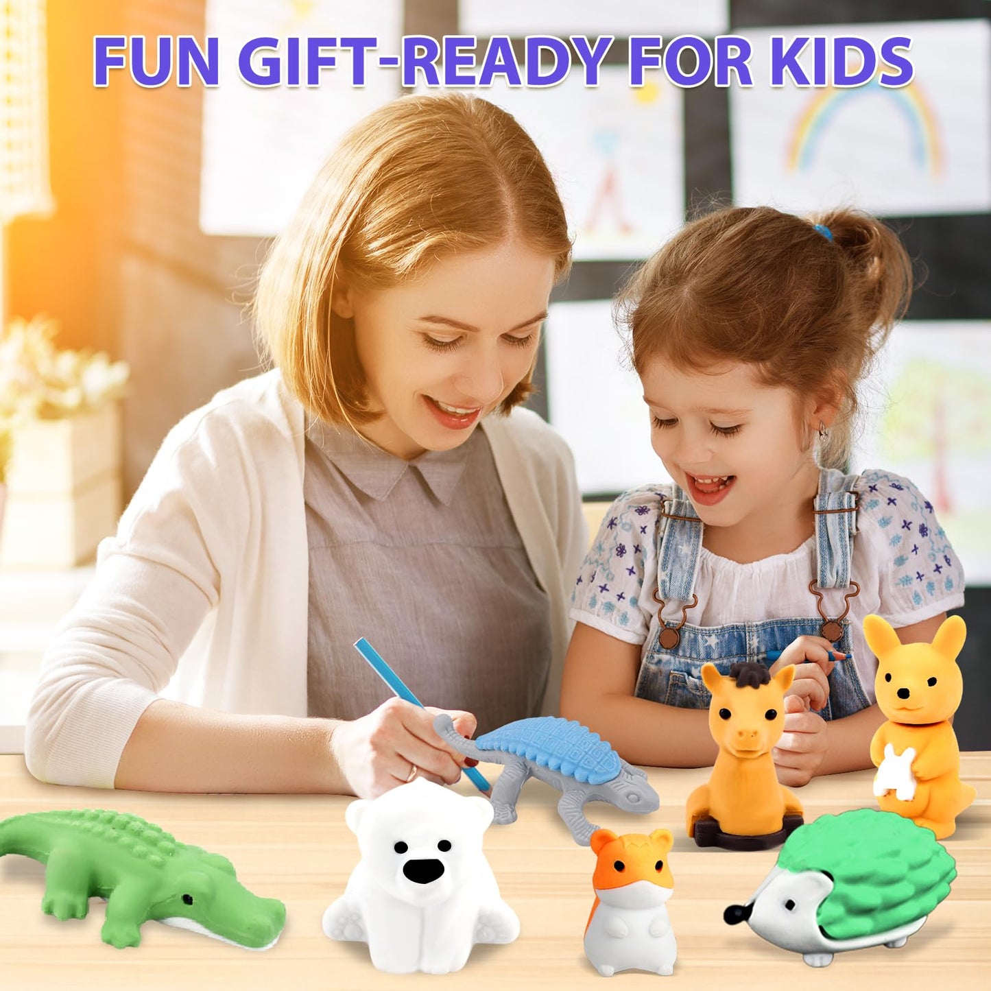 URSKYTOUS 34Pcs Animal Erasers Bulk Cute Desk Pets Kids Puzzle Erasers Take Apart Cool 3D Eraser Mini Pencil Eraser Fun Party Favors for School Supplies Classroom Rewards Easter Egg Fillers Gifts