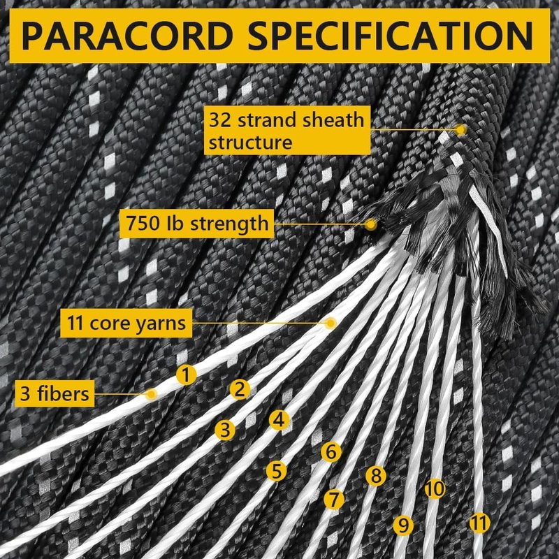 Reflective Paracord Rope - 750 lb Strength | 100' to 1000' Lengths, 4mm 11-Strand for Camping & Hammocks