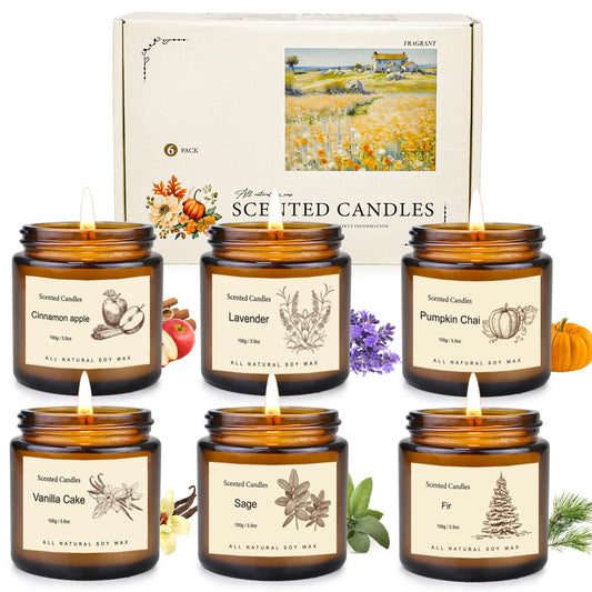 6 Pack Fall Candles Set,Scented Candles for Home, Aromatherapy Gifts for Women Men, Fall Winter Holiday Natural Soy Candles Set for Birthday, Mother's Valentines Day Gifts for Her