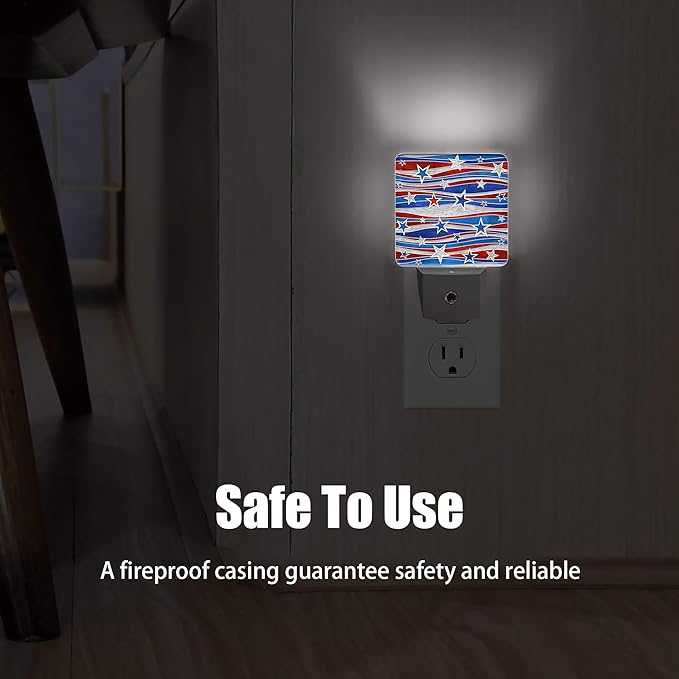 Christmas USA Flag Night Light Plug in Wall Lamp Smart Dusk to Dawn Sensor for Home Decorative, Kids Room Bedroom Bathroom Kitchen Hallway Gifts