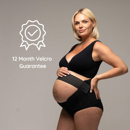 BABYGO® 4 in 1 Pregnancy Support Belt Maternity & Postpartum Band - Relieve Back, Pelvic, Hip Pain, SPD & PGP >> inc 40 Page Pregnancy Book for Birth Preparation, Labour & Recovery M Black
