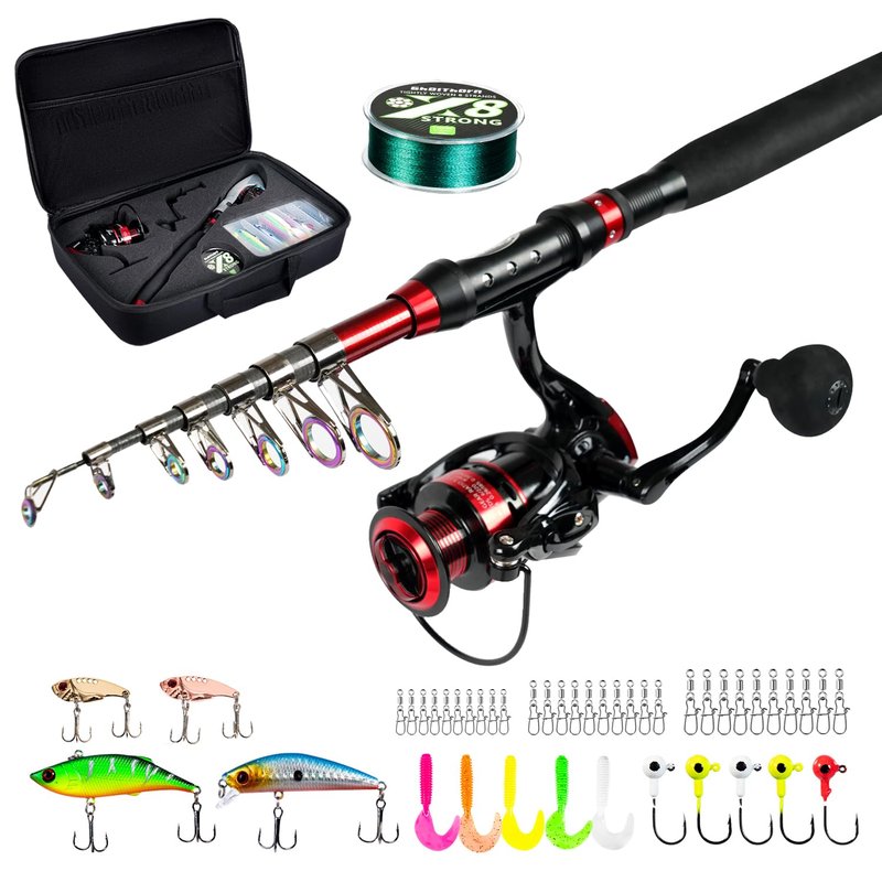 Ghosthorn Fishing Rod and Reel Combo Telescopic Pole Kit Fishing Gear Starter Compact Carrier Bag for Freshwater Saltwater Gifts for Men Women