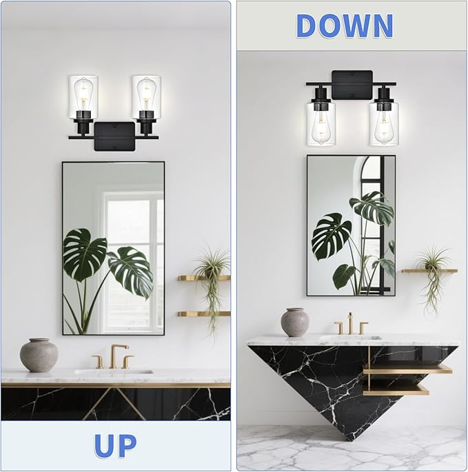 2-Light Bathroom Light Fixtures,Modern Black Bathroom Vanity Light,Bathroom Lighting Fixtures Over Mirror,Black Wall Lamp for Bedroom,Wall Lights for Living Room,Hallway