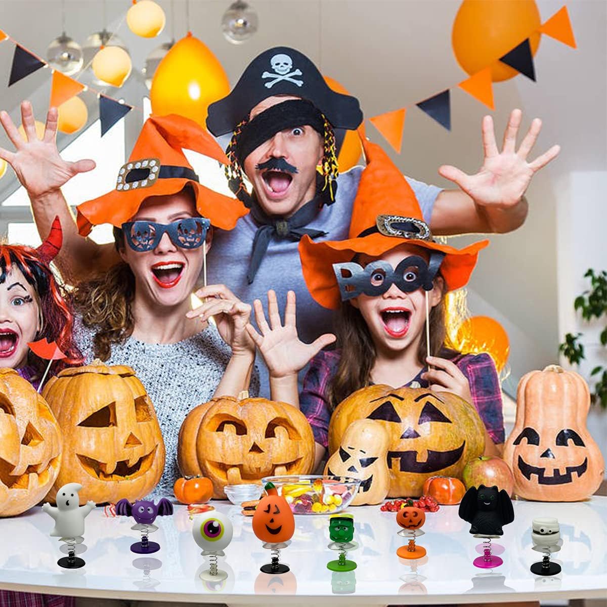 QINGQIU 24 PCS Halloween Jumping Popper Toys Spring Launchers for Kids Boys Girls Halloween Party Favors Halloween Treat Bags Gifts Halloween Games