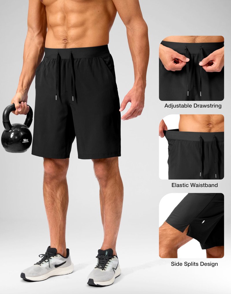Soothfeel Men's Running Shorts with Zipper Pockets 9 Inch Lightweight Quick Dry Gym Sports Athletic Workout Basketball Shorts for Men (Black, M)