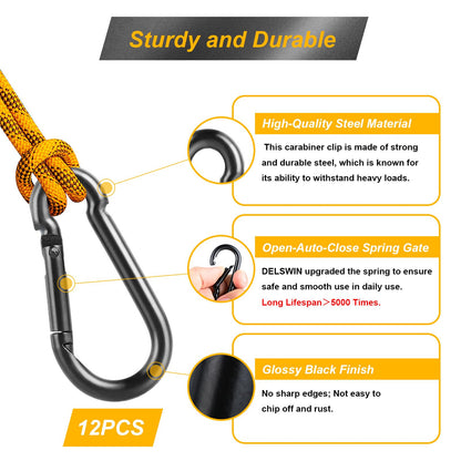 12 Pcs Carabiner Clip Spring Snap Hook - M4 1.57 Inch Heavy Duty Snap Hooks Quick Link for Bird Feeders or Dog Leash & Harness, 110 lbs Capacity