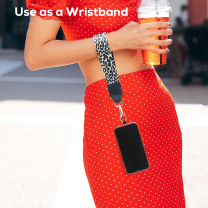 Clip and Go Phone Strap with Wallet Crossbody, Phone Chain Cross Body with Detachable Zippered Pouch, Phone Lanyard with Purse, Adjustable Mobile Strap(Leopard)