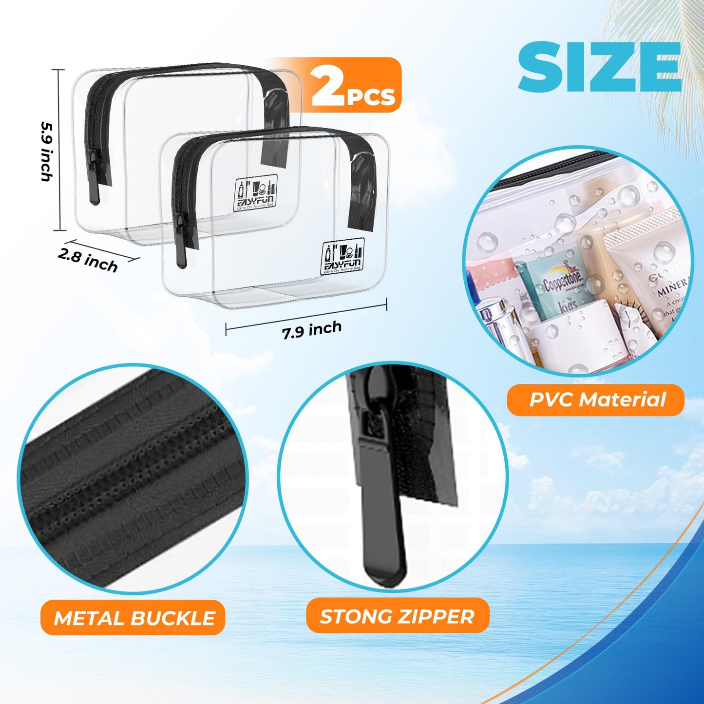 EASYFUN Toiletry Bag 2pcs TSA Approved Travel Clear Toiletry Bag for Men and Women Travel Accessories Quart Size Toiletries Cosmetic Pouch Makeup Bags