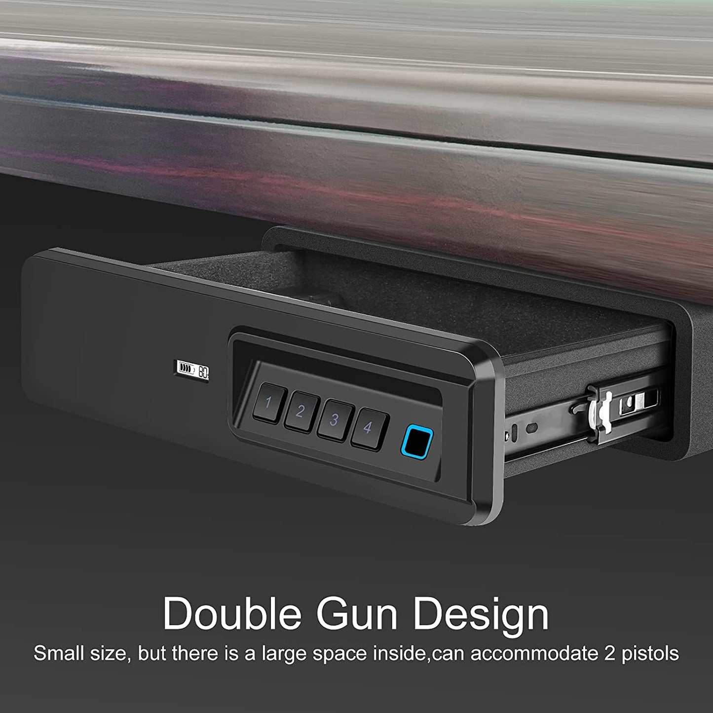 Biometric Fingerprint safe, Slide-Away Handgun Safe for Two Pistols Storage Drawer Safe for Home and Vehicle (Biometric Safe)