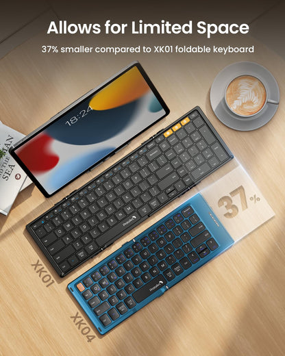 ProtoArc Foldable Compact Keyboard, XK04 Portable Bluetooth Keyboard with PU Leather Cover, Pocket-Sized Wireless Travel Keyboards for iPad, iPhone, Smartphone, Tablet and Laptop - Black