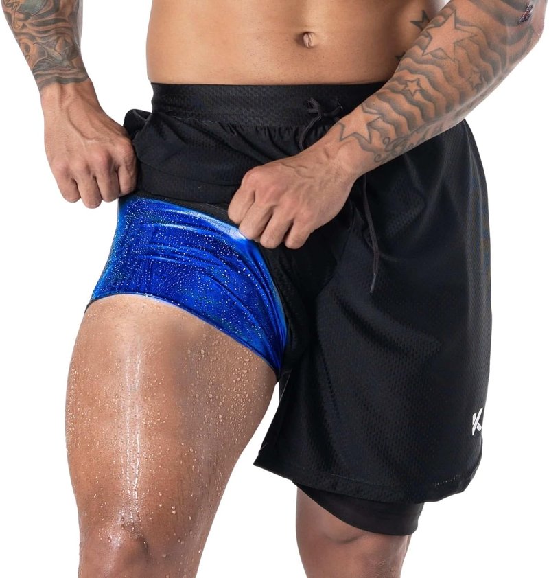 Kewlioo Men's Sauna Shorts - 2-in-1 Heat Trapping Compression Gym Shorts | Athletic Training Bottoms