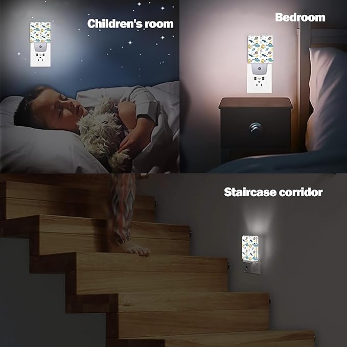Dino Night Light, Funny Dinosaurs Night Lights Plug into Wall Decor for Bedroom, Bathroom, Hallway, Kitchen, Dusk to Dawn Sensor Nightlights for Boys Girls Women Men Room Gifts