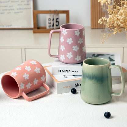 TaoTaojarvie Ceramic Coffee mugs, 24 oz, Extra Large Mugs, Big Tea Cups, Large Handle, Pottery Mugs,Floral Pattern,Wide Bottom Coffee Mug for Office/Home, Microwave&Dishwasher Safe. (Violet)