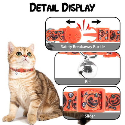 PUPTECK Halloween Cat Collar Breakaway with Bells - 3 Pack Kitten Collar Outfit Adjustable for Girl Boy Small Pet Puppy Bunny Costume with Safety Buckle, Orange Purple Black