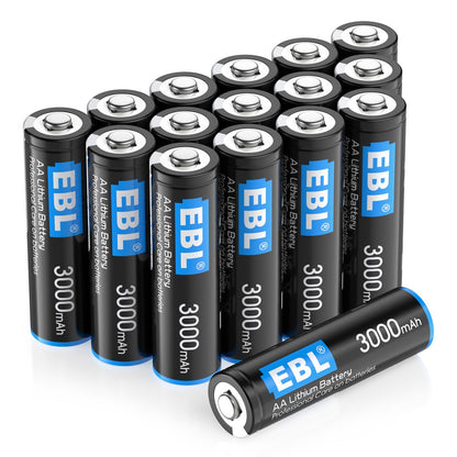 EBL 16 Pack AA Lithium Batteries 3000mAh 1.5V - High Performance Constant Volt Double A Battery for Blink Security System Flashlight Toy【Non-Rechargeable Batteries】