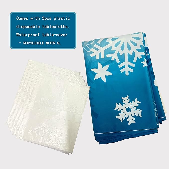 Snowflake Tablecloth 54"x108" Rectangle Blue White Snowflakes Fabric Dining Table Cover for Christmas Holiday Winter Wonderland Frozen Farmhouse Outdoor Picnic Camping Party Table Decor Supplies