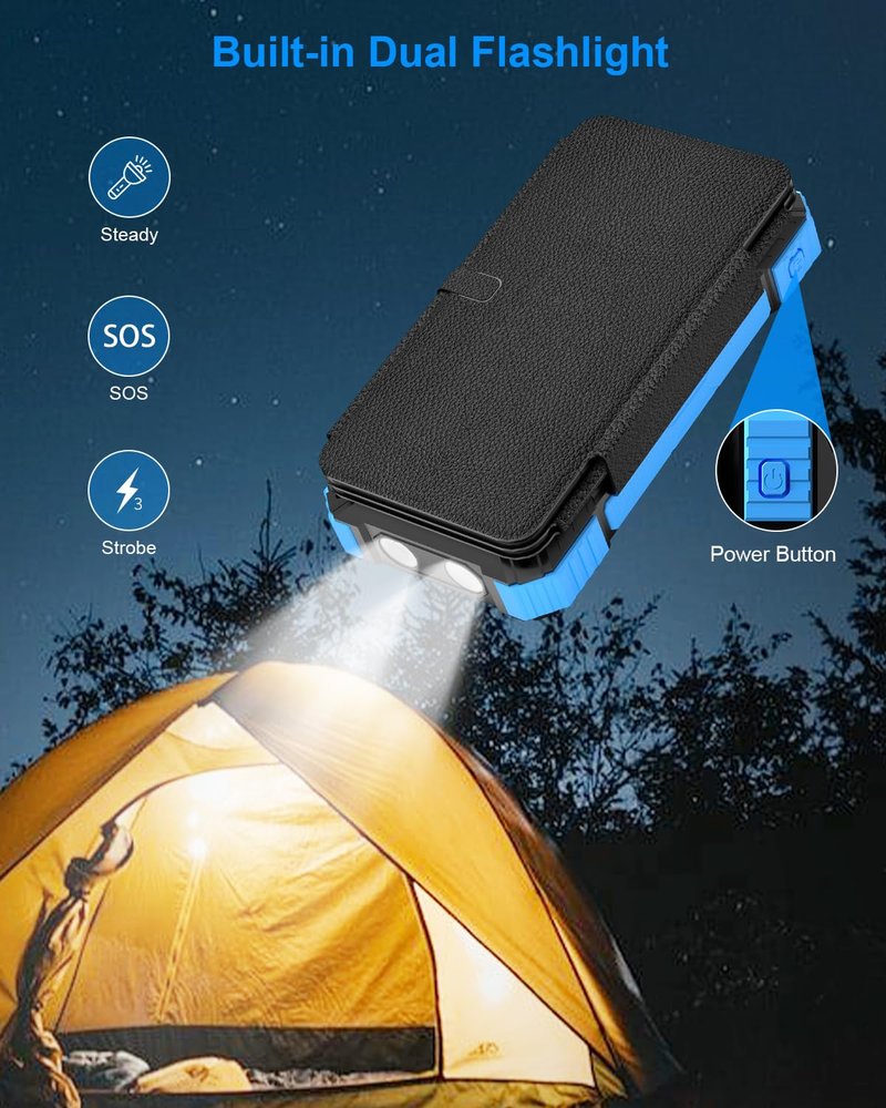 Kepswin Solar Charger Power Bank 49800mAh with 4 Built-in Cables & 3 Foldable Panels, PD22.5W Fast Portable Phone Charger, External Battery Pack with USB-C in/Output & Flashlight for Outdoor Camping