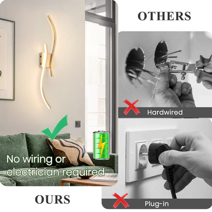 CANEOE Battery Operated Wall Sconces with Remote Control,10000mAh USB Rechargeable Gold Wall Light,3000K-6000K LED Wireless Wall Lamp for Bedroom,Hallway,Background Wall,31.5inch,1 Pack