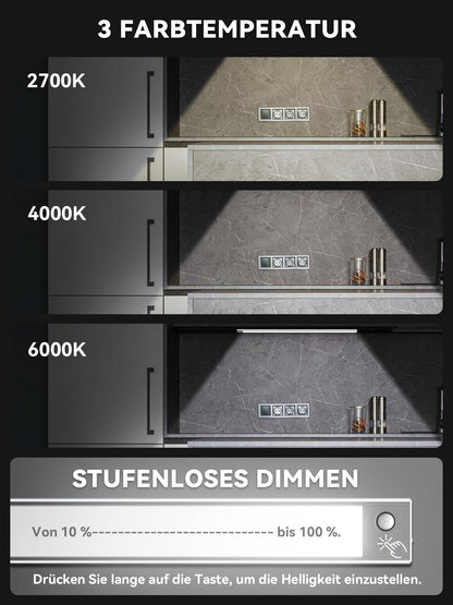 60 cm Under-Unit Light Kitchen LED Dimmable, 216 LEDs Cabinet Lighting with Motion Sensor, 4500 mAh Rechargeable Lighting LED Strip, 3 Colour Modes, Magnetic LED Strip for Cupboard, Wardrobe