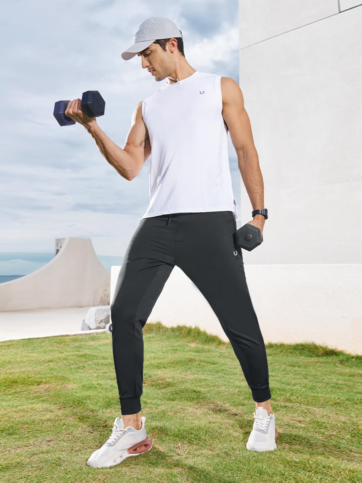 NORTHYARD Men's Joggers Pants with Zipper Pockets Lightweight Sweatpants Athletic Running Workout Track Pants for Men Black L